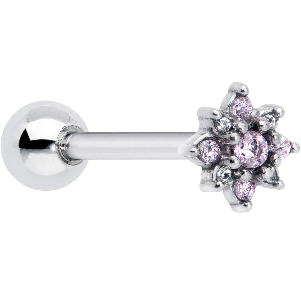 BodyCandy Pink Clear Gem Stylish Snowflake Barbell Tongue Ring — main product shot