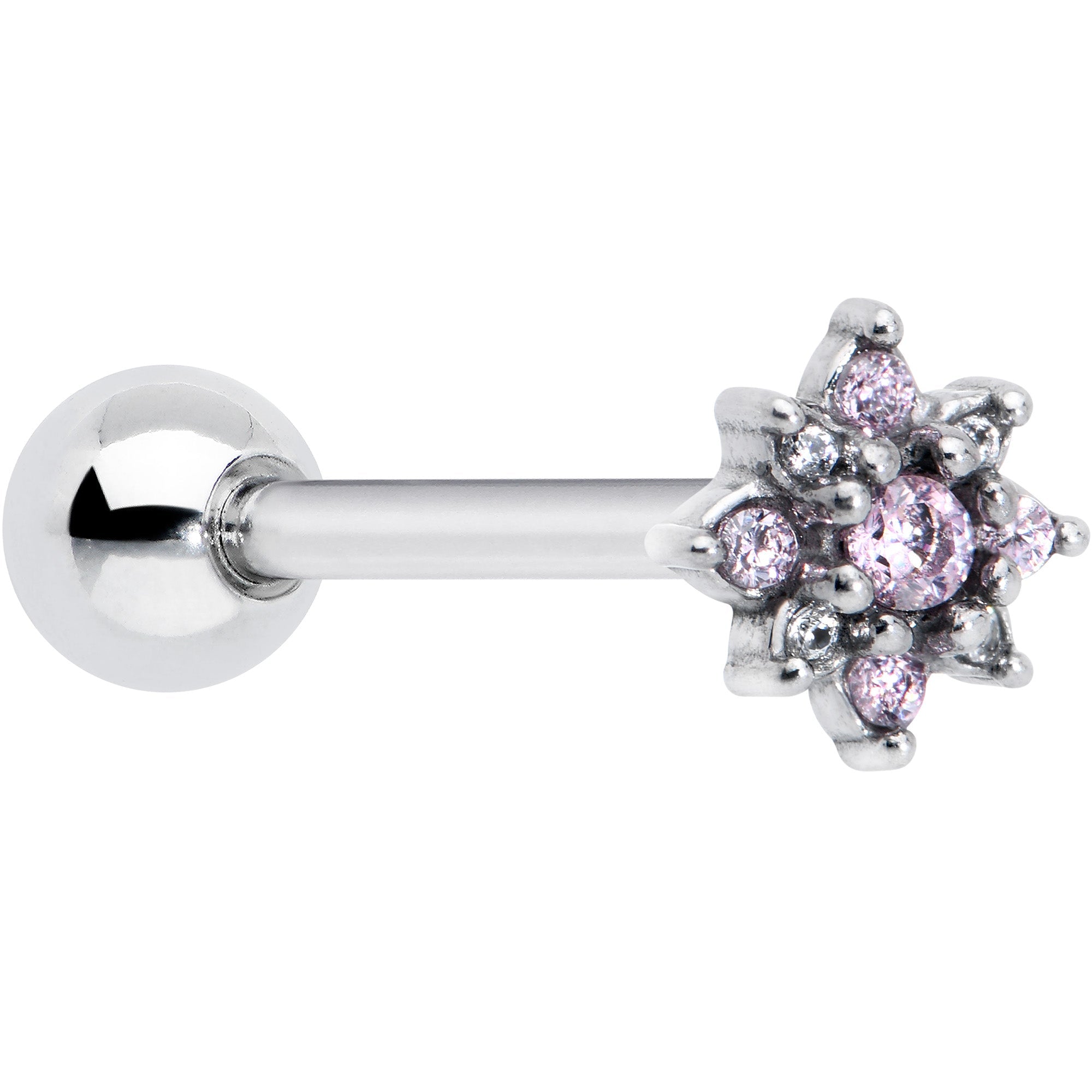 BodyCandy Pink Clear Gem Stylish Snowflake Barbell Tongue Ring — main product shot