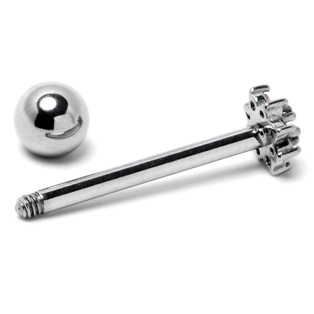 BodyCandy Pink Clear Gem Stylish Snowflake Barbell Tongue Ring — alternative angle