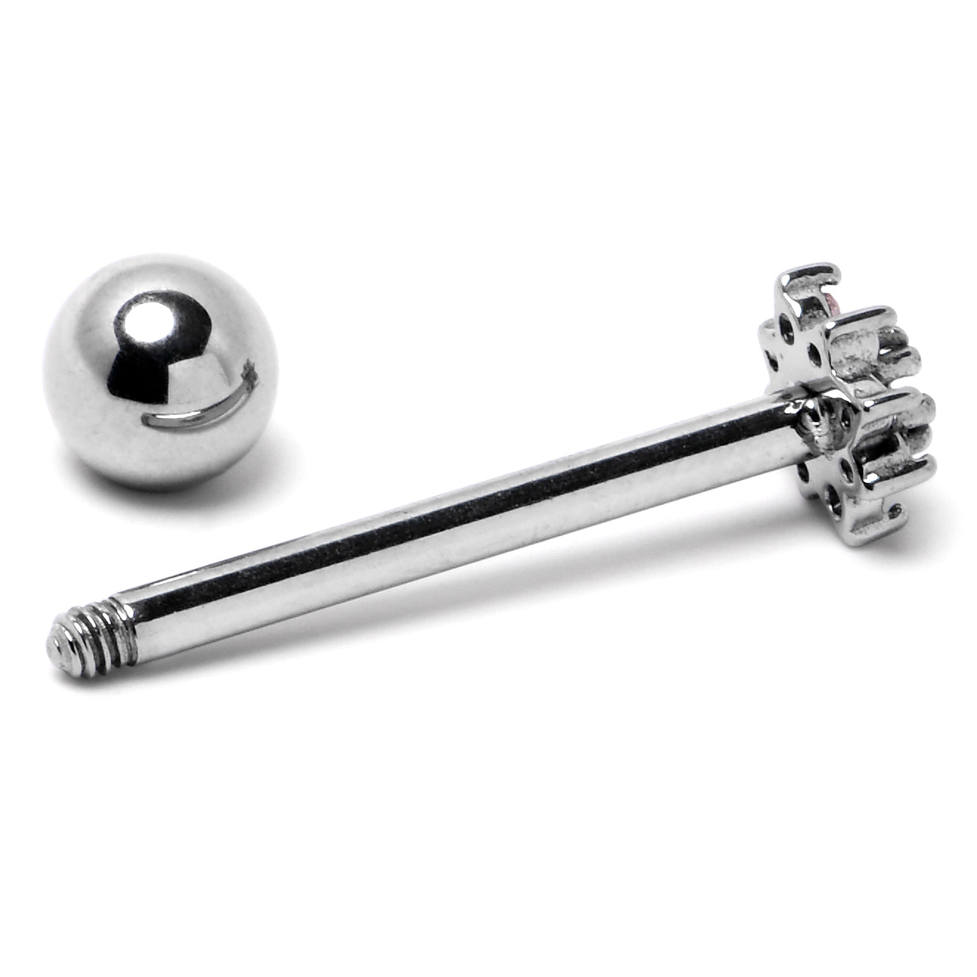 BodyCandy Pink Clear Gem Stylish Snowflake Barbell Tongue Ring — alternative angle