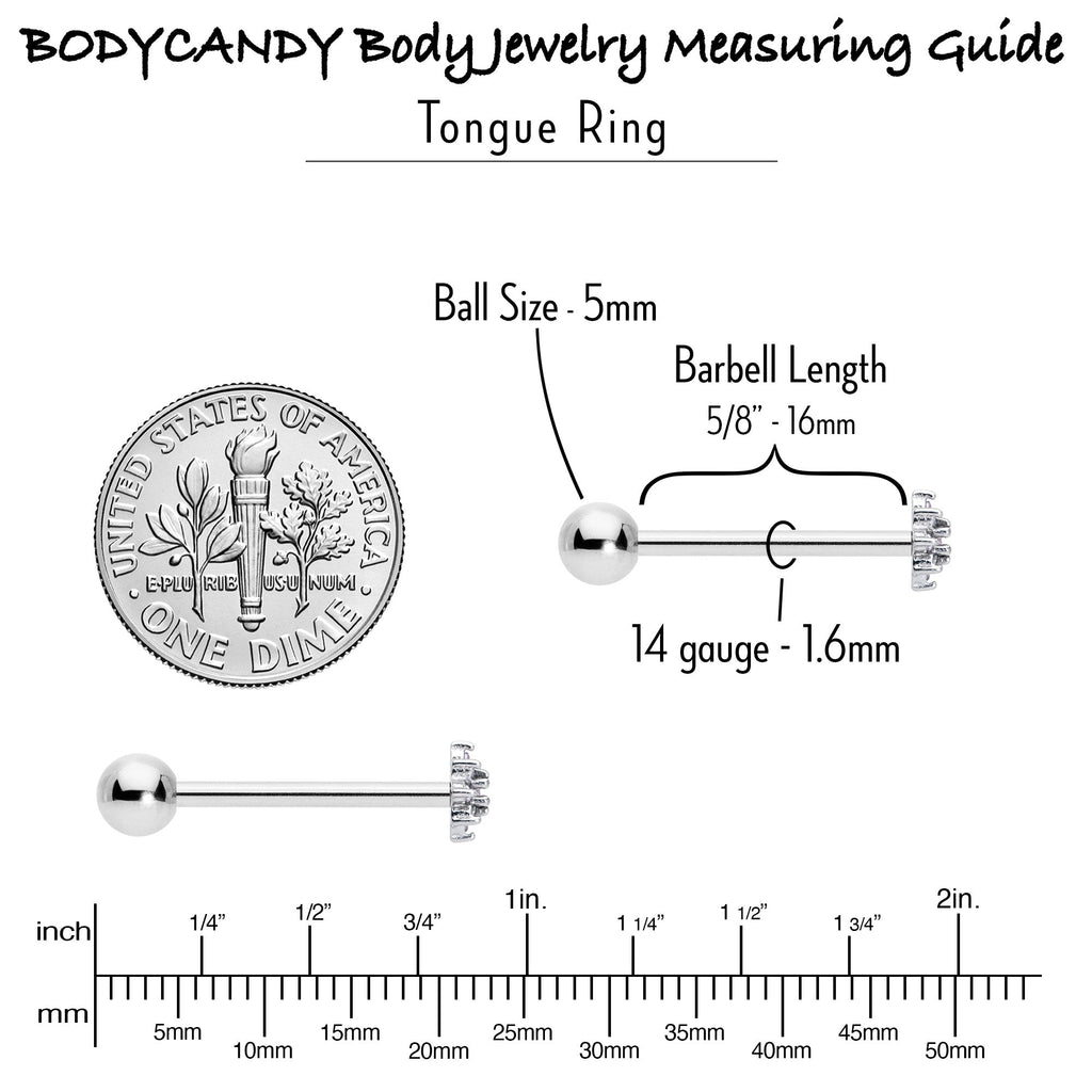 BodyCandy Pink Clear Gem Stylish Snowflake Barbell Tongue Ring — in-use photo