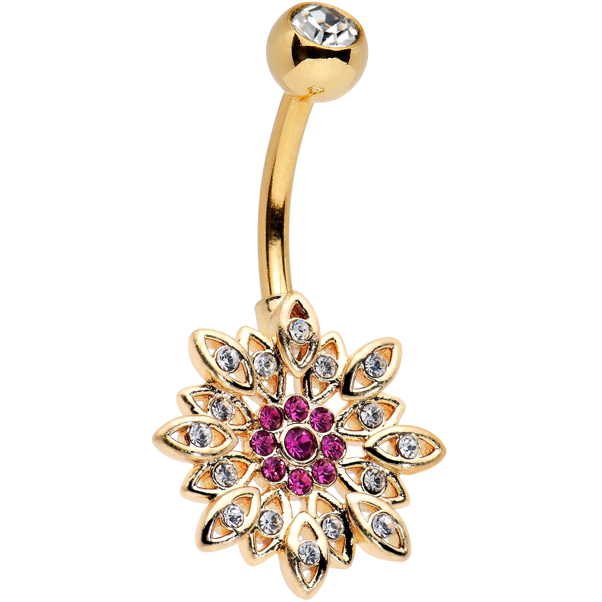BodyCandy Pink Clear Gem Gold Tone Opulent Starry Flower Belly Ring — main product shot