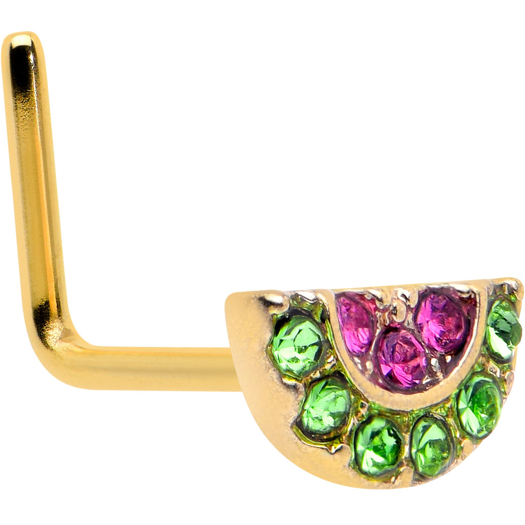 BodyCandy 20G 7mm Pink Gem Gold Tone Watermelon Yum L Shape Nose Ring — main product shot