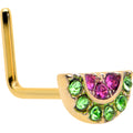 BodyCandy 20G 7mm Pink Gem Gold Tone Watermelon Yum L Shape Nose Ring — main product shot