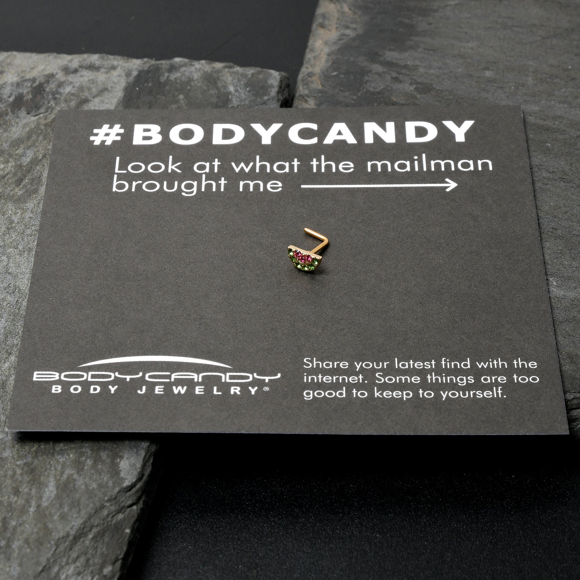 BodyCandy 20G 7mm Pink Gem Gold Tone Watermelon Yum L Shape Nose Ring — size reference