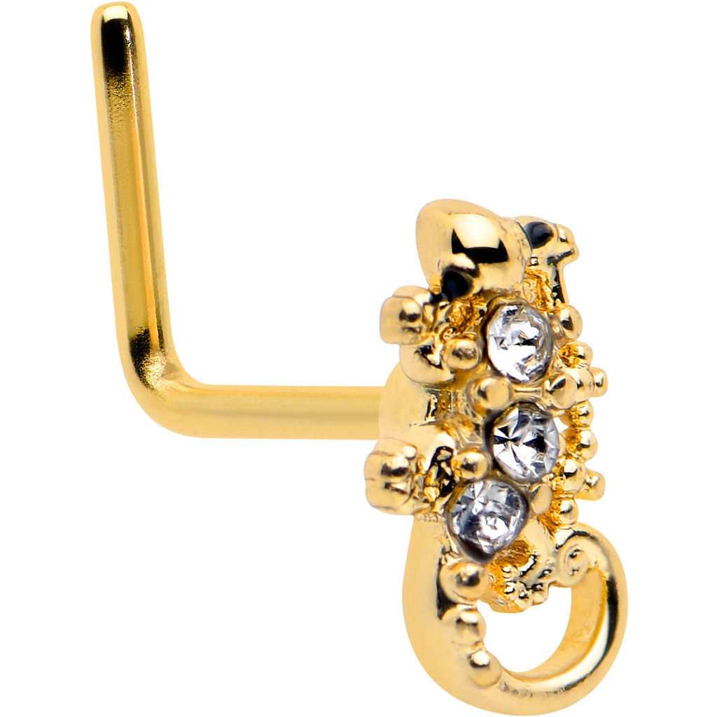 BodyCandy 20G 7mm Clear Gem Gold Tone Luscious Lizard L Shape Nose Ring — main product shot