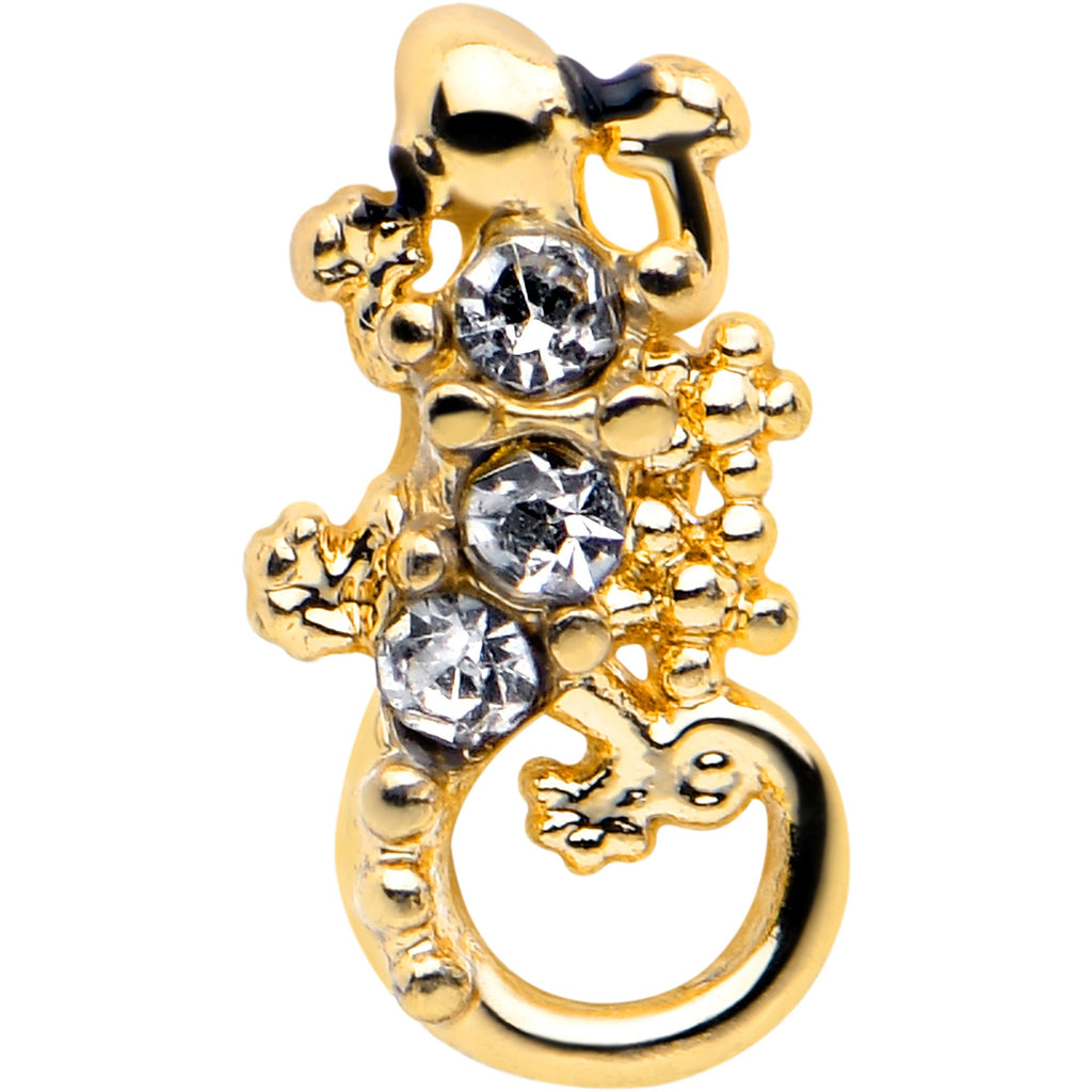 BodyCandy 20G 7mm Clear Gem Gold Tone Luscious Lizard L Shape Nose Ring — detail close-up