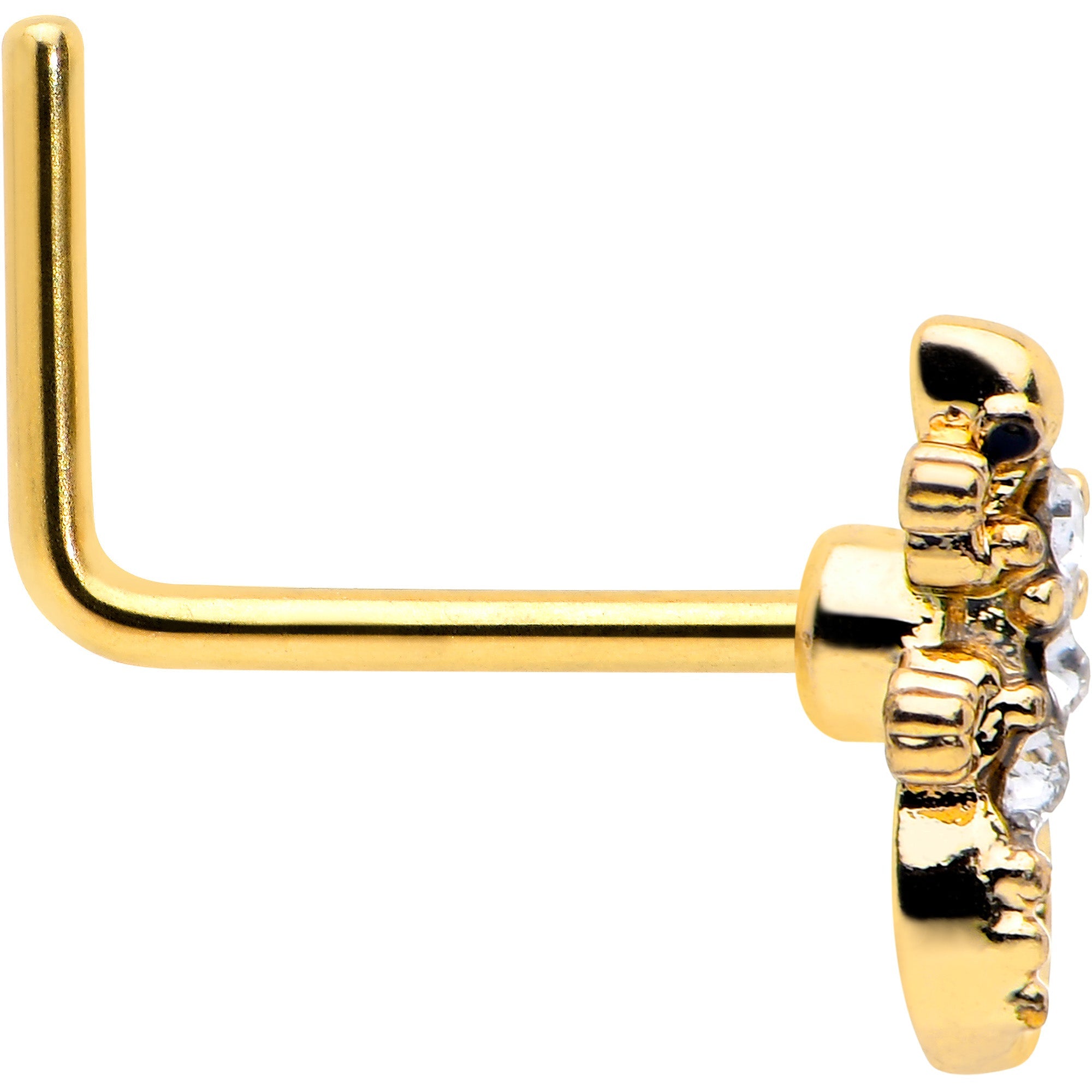BodyCandy 20G 7mm Clear Gem Gold Tone Luscious Lizard L Shape Nose Ring — lifestyle context