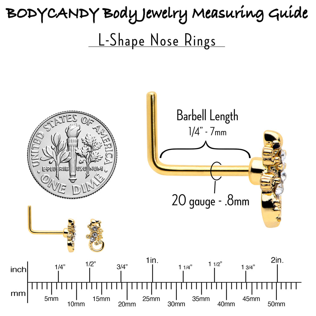BodyCandy 20G 7mm Clear Gem Gold Tone Luscious Lizard L Shape Nose Ring — back view