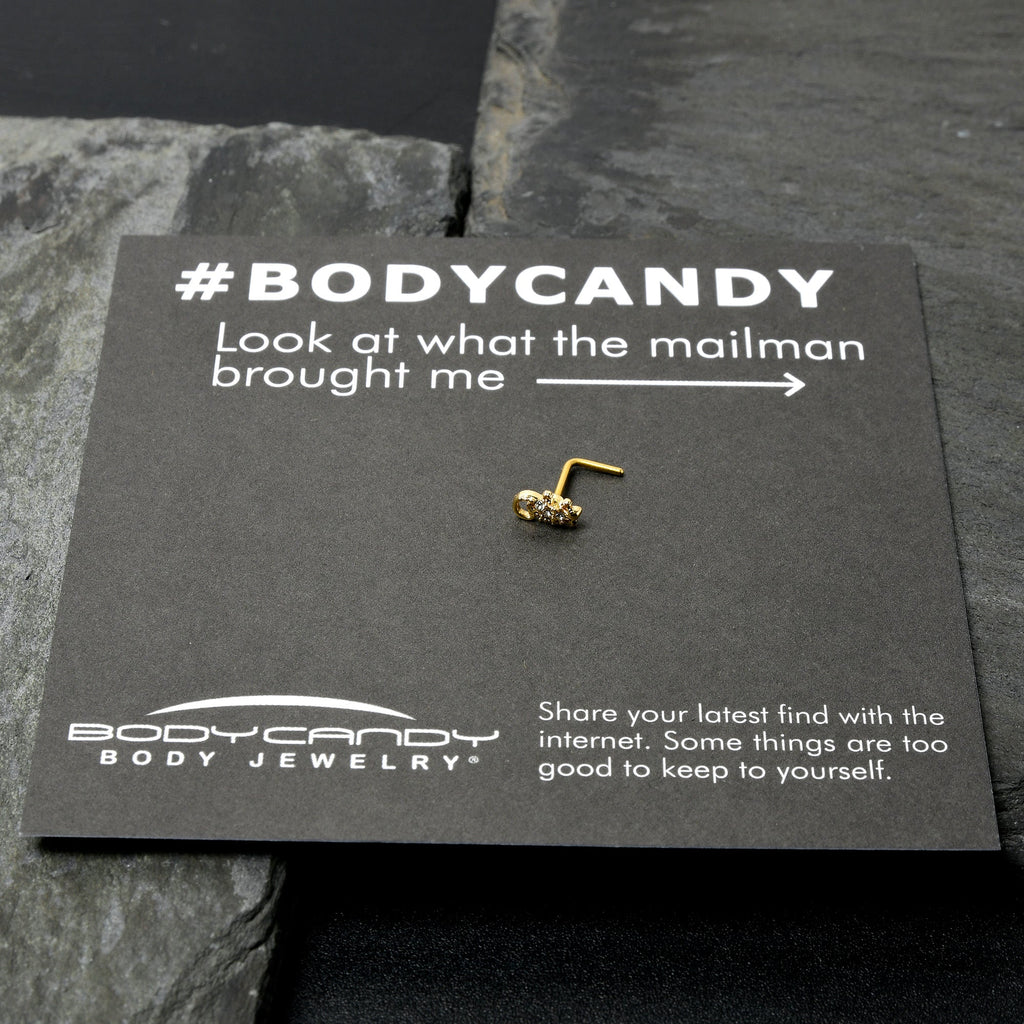 BodyCandy 20G 7mm Clear Gem Gold Tone Luscious Lizard L Shape Nose Ring — size reference