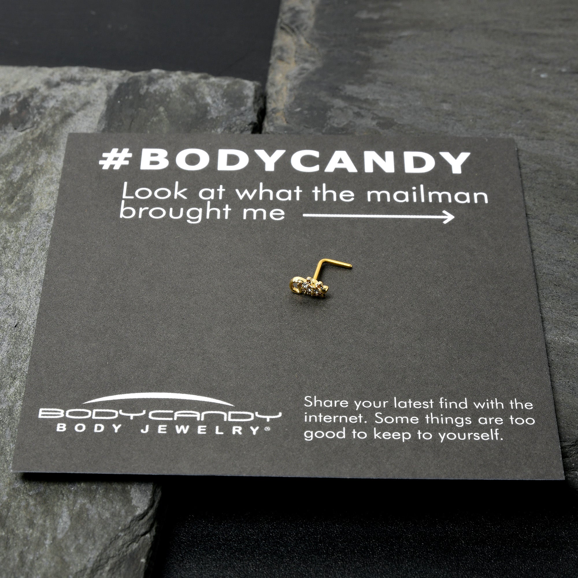 BodyCandy 20G 7mm Clear Gem Gold Tone Luscious Lizard L Shape Nose Ring — size reference