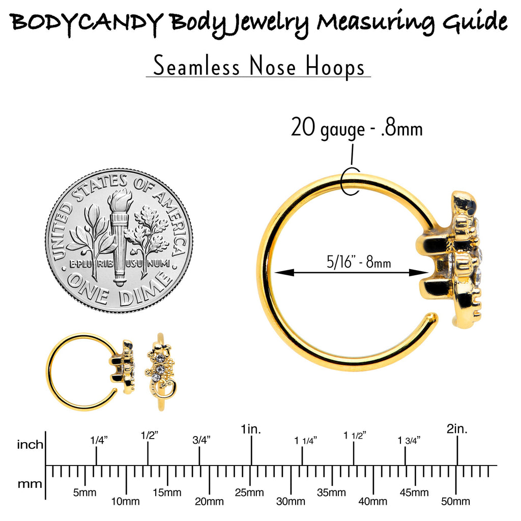 BodyCandy 20G 5/16 Clear Gem Gold Tone Luscious Lizard Nose Hoop — back view