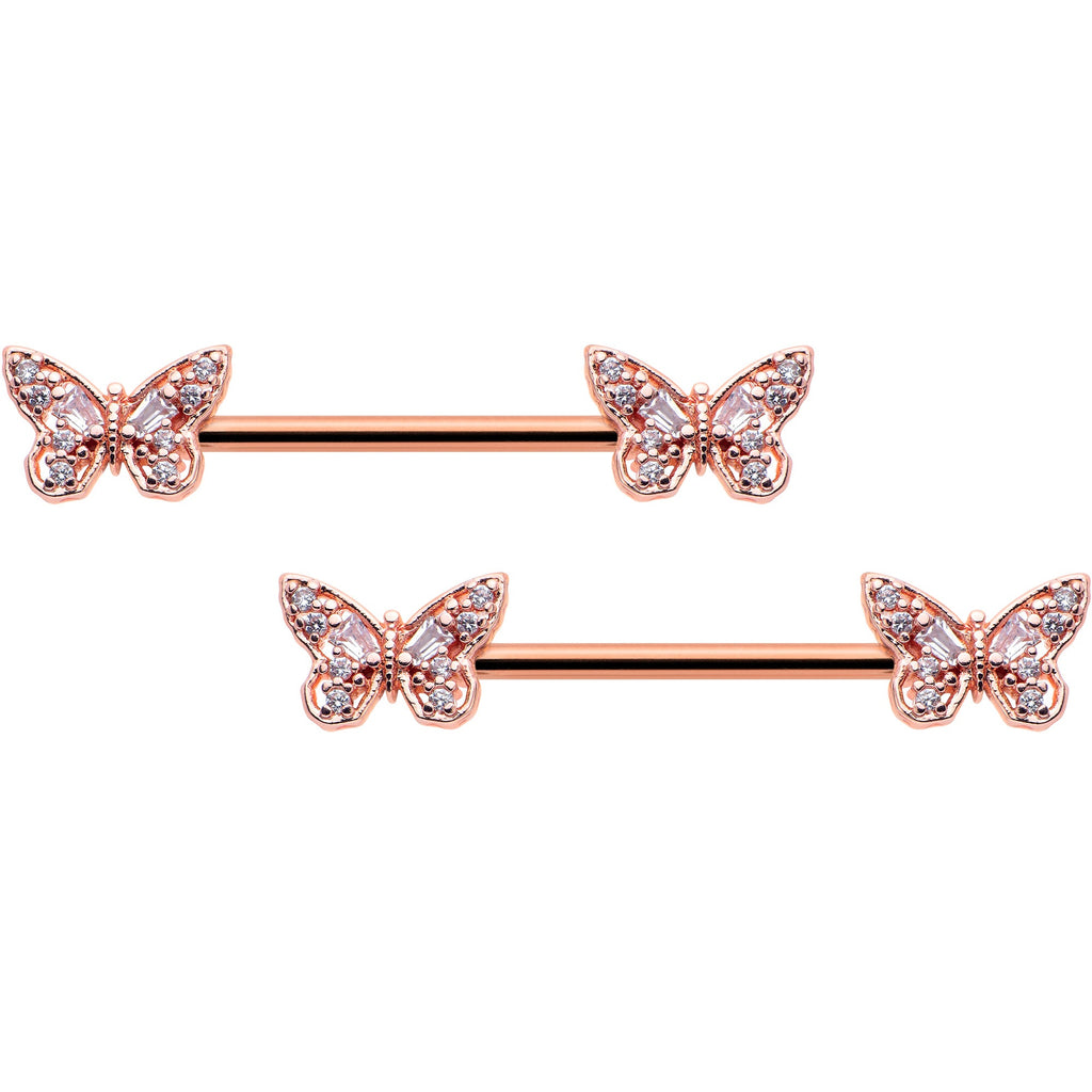 BodyCandy 14G 9/16 Clear Gem Rosy Tone Baroque Butterfly Nipple Ring Set — main product shot