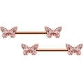 BodyCandy 14G 9/16 Clear Gem Rosy Tone Baroque Butterfly Nipple Ring Set — main product shot