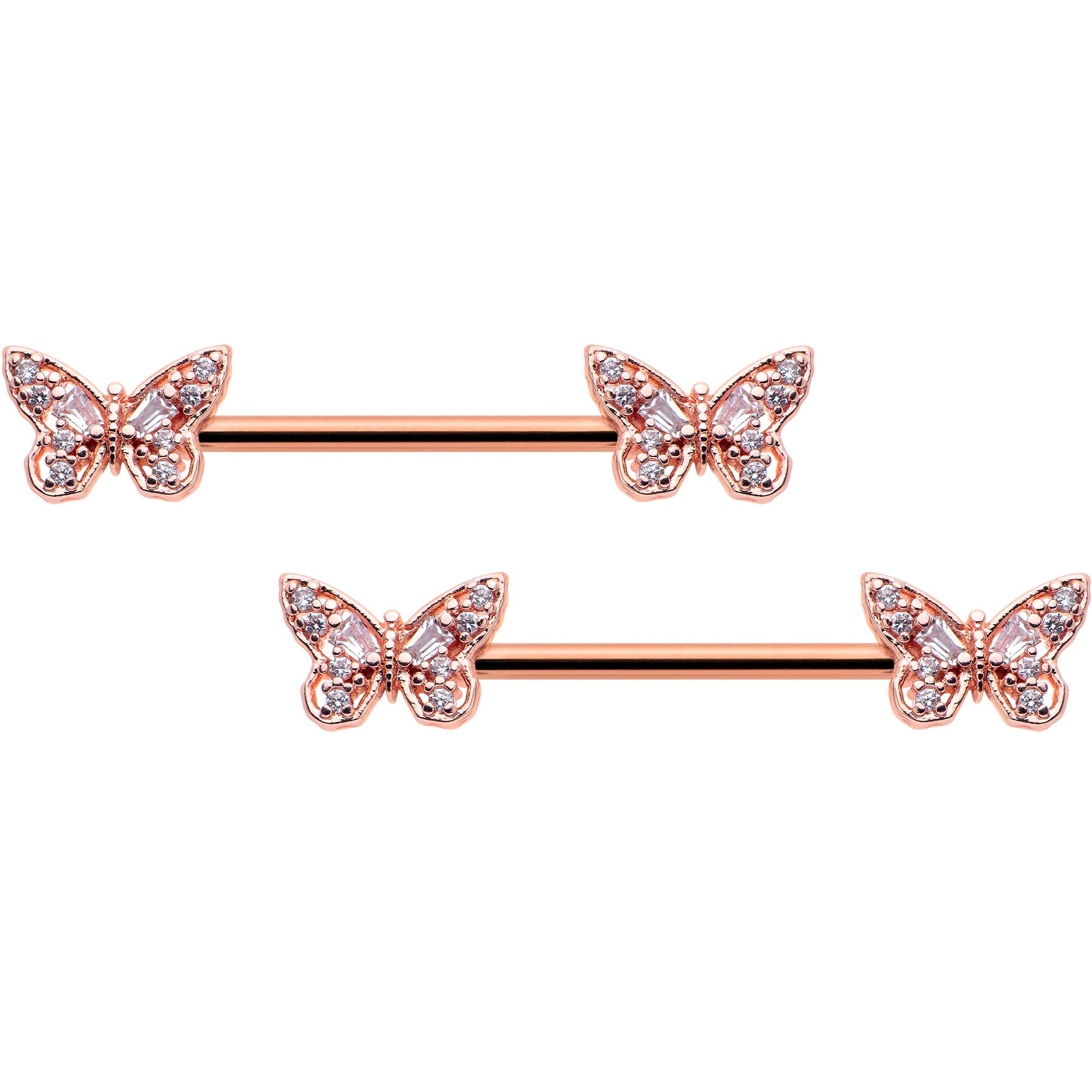 BodyCandy 14G 9/16 Clear Gem Rosy Tone Baroque Butterfly Nipple Ring Set — main product shot