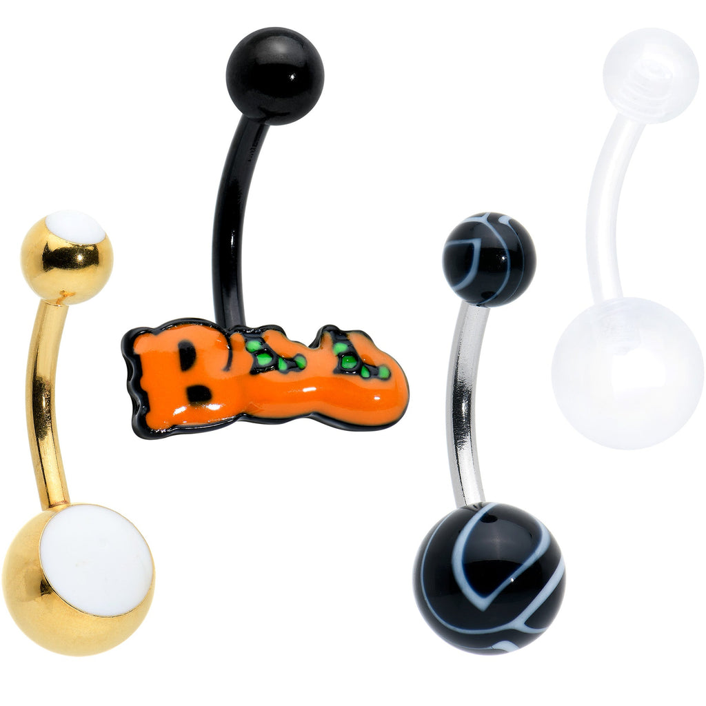 BodyCandy White Gold Tone Clear Halloween Marbelized Boo Belly Ring Set of 4 — main product shot