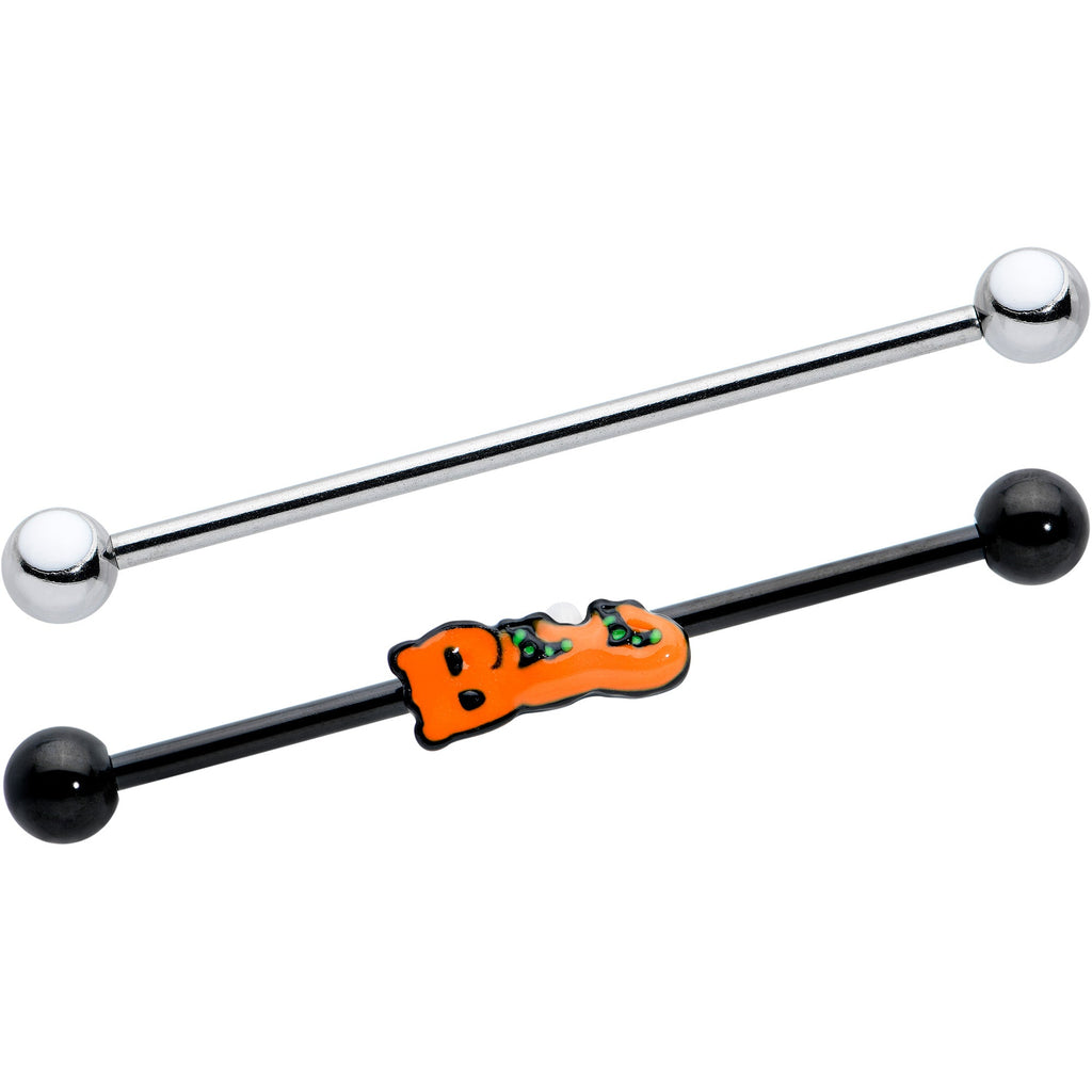 BodyCandy 14G Black Halloween Boo Glow in Dark Industrial Barbell Set of 2 — main product shot