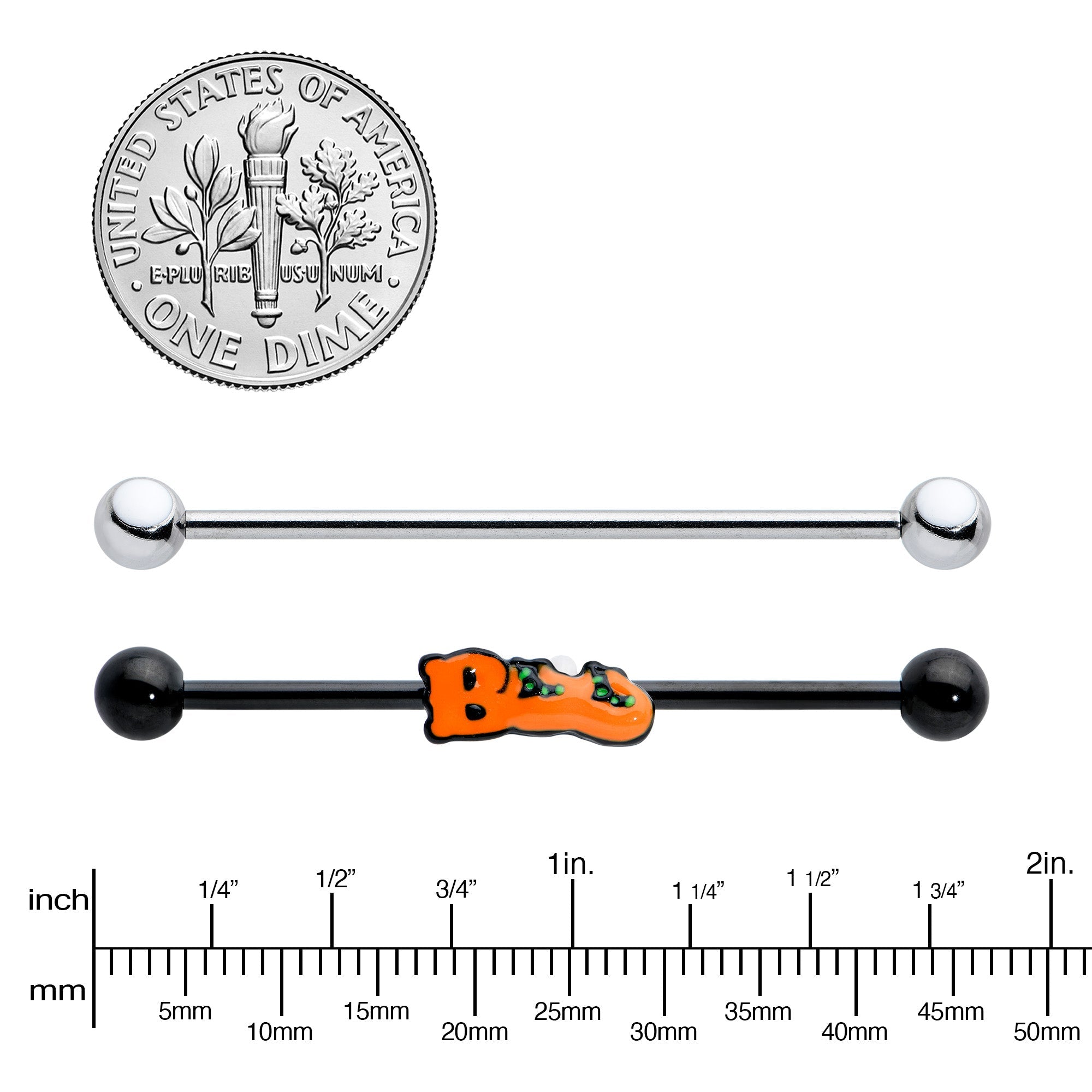 BodyCandy 14G Black Halloween Boo Glow in Dark Industrial Barbell Set of 2 — lifestyle context