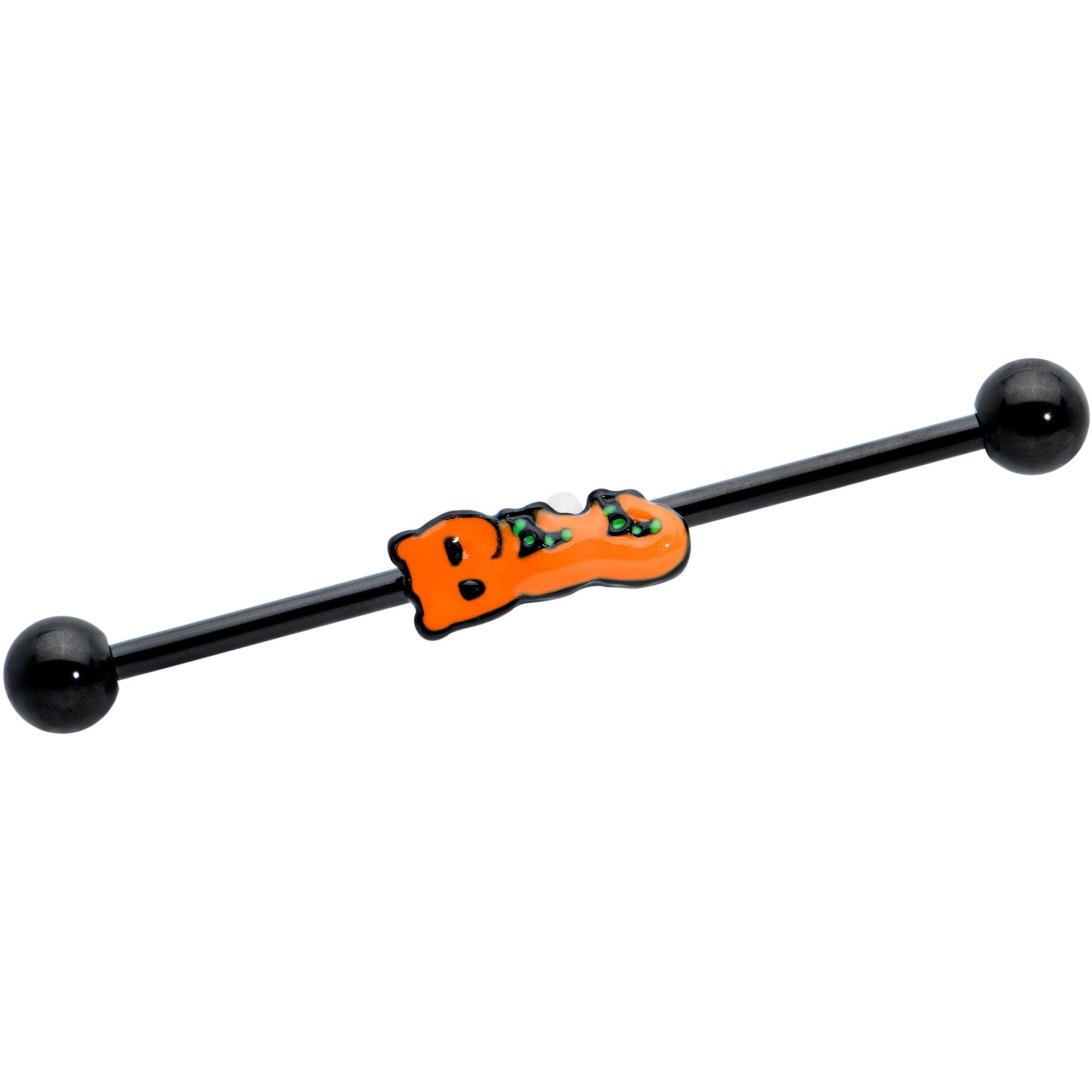 BodyCandy 14G Black Halloween Boo Glow in Dark Industrial Barbell Set of 2 — side view