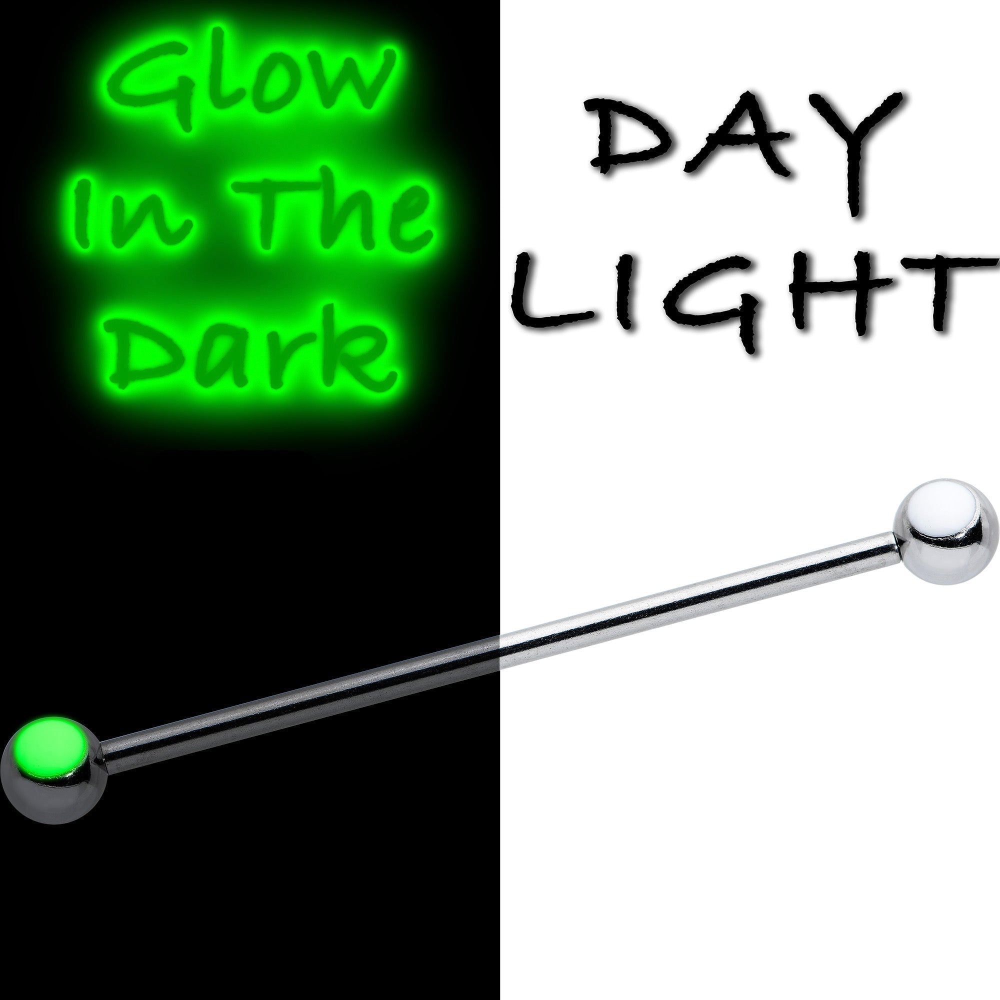 BodyCandy 14G Black Halloween Boo Glow in Dark Industrial Barbell Set of 2 — back view