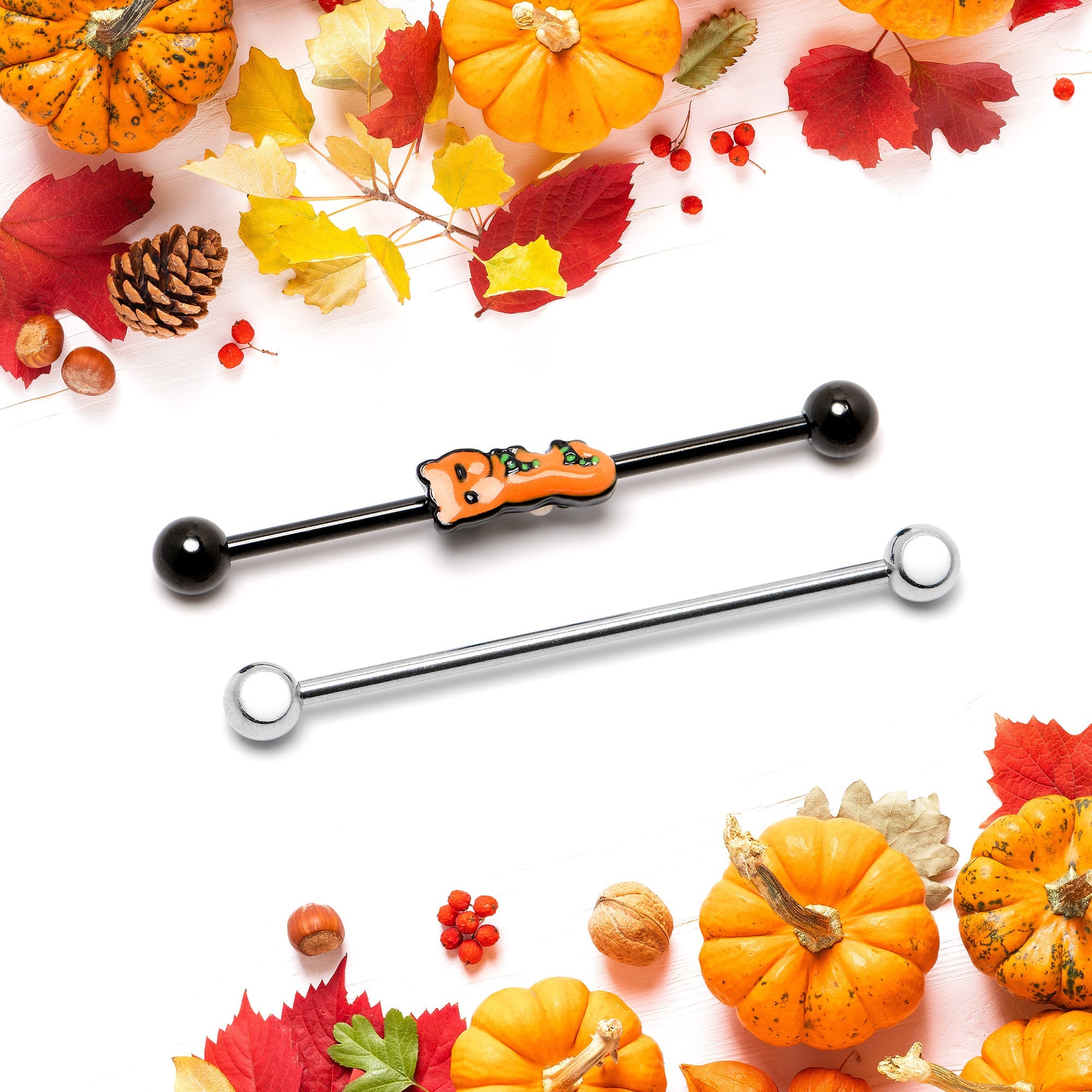 BodyCandy 14G Black Halloween Boo Glow in Dark Industrial Barbell Set of 2 — alternative angle