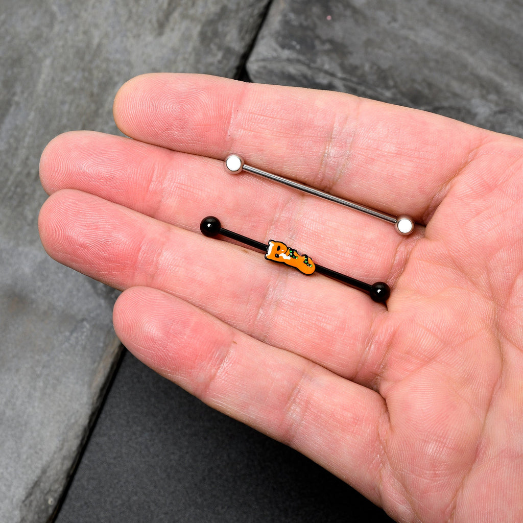 BodyCandy 14G Black Halloween Boo Glow in Dark Industrial Barbell Set of 2 — size reference