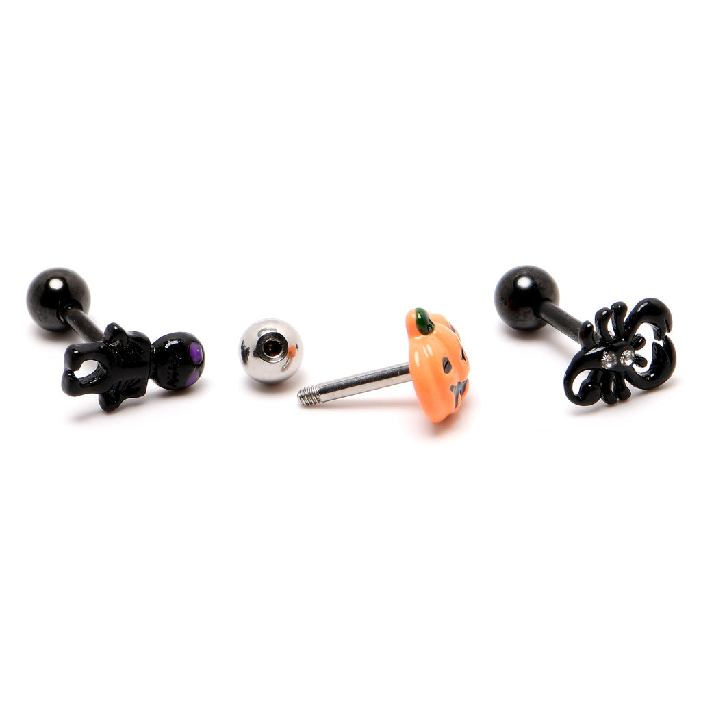 BodyCandy 16G 1/4 Clear Gem Black Scorpion Pumpkin Cartilage Earring Set of 3 — in-use photo