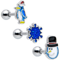 BodyCandy 16G 1/4 Penguin Snowman Holiday Blue Cartilage Earring Set of 3 — main product shot