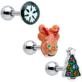 BodyCandy 16G 1/4 Pink Gem Snowflake Christmas Cartilage Earring Set of 3 — main product shot