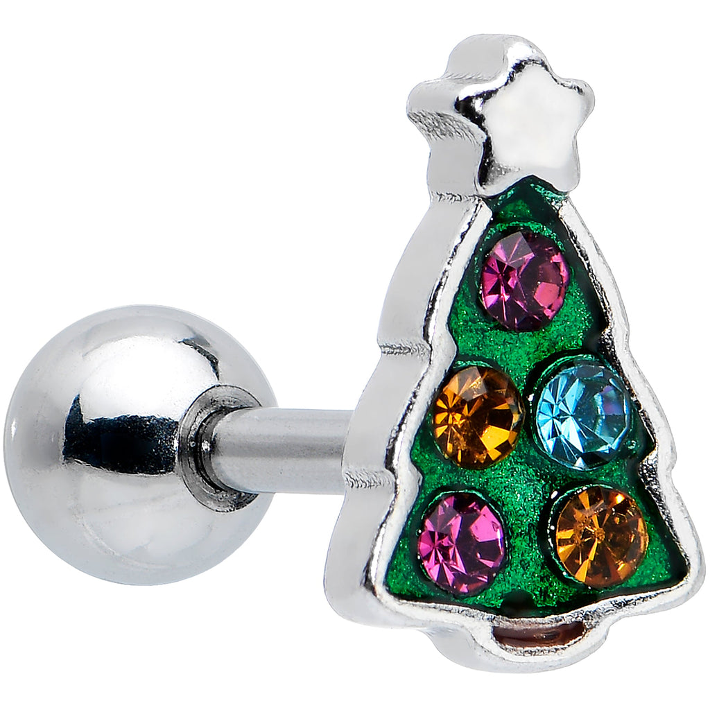 BodyCandy 16G 1/4 Pink Gem Snowflake Christmas Cartilage Earring Set of 3 — detail close-up