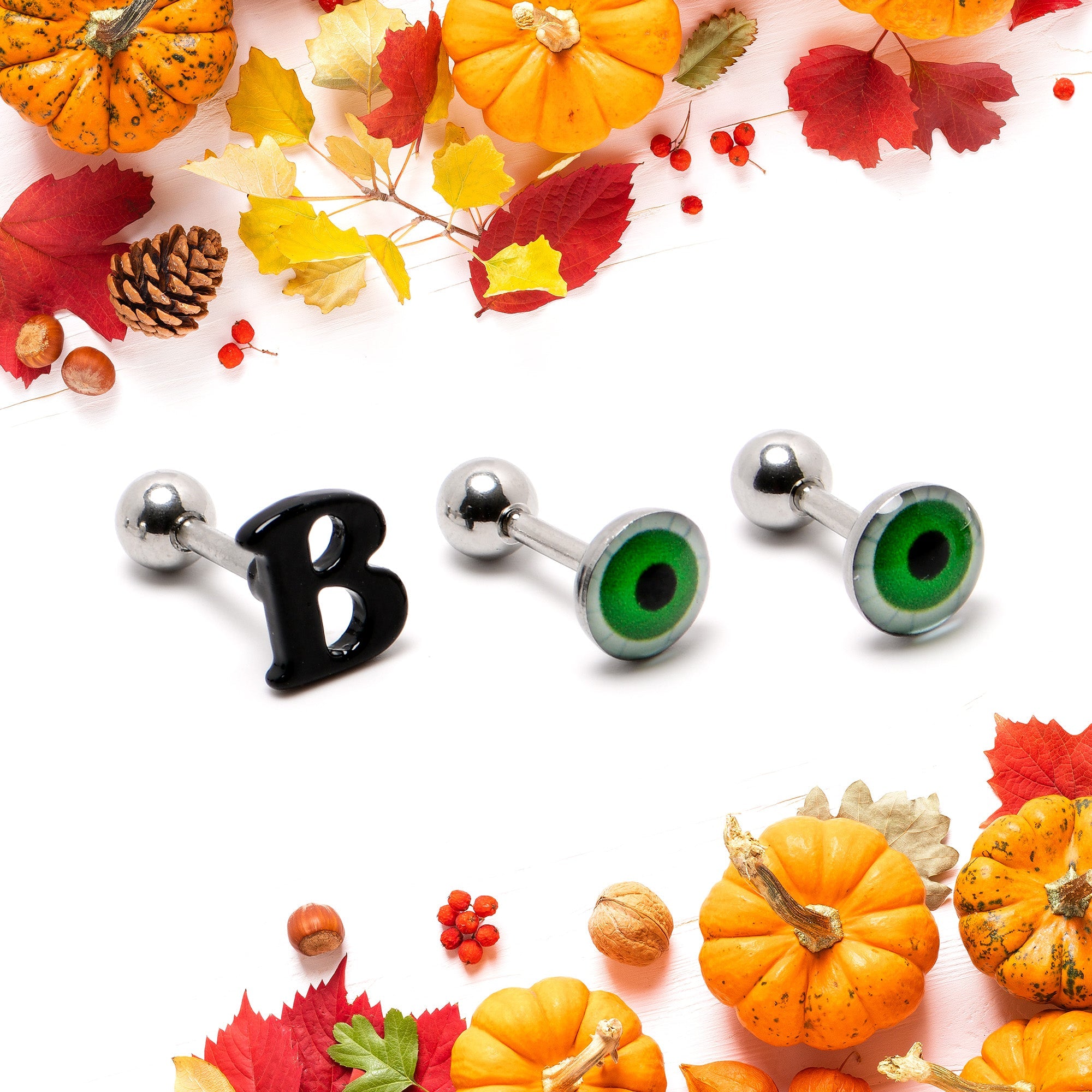 BodyCandy 16G 1/4 Halloween Boo Eyes Cartilage Tragus Earring Curation Set of 3 — back view
