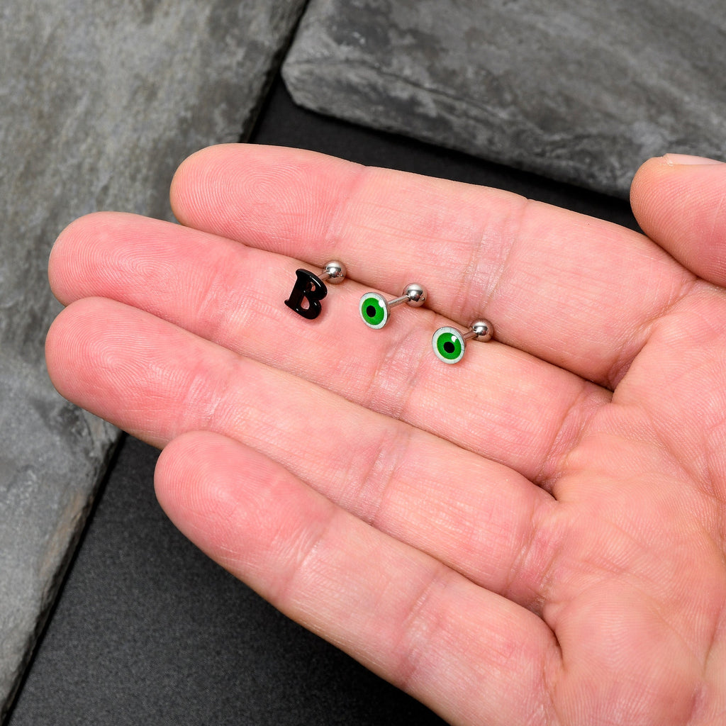 BodyCandy 16G 1/4 Halloween Boo Eyes Cartilage Tragus Earring Curation Set of 3 — in-use photo