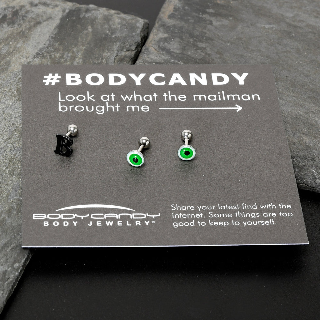 BodyCandy 16G 1/4 Halloween Boo Eyes Cartilage Tragus Earring Curation Set of 3 — size reference