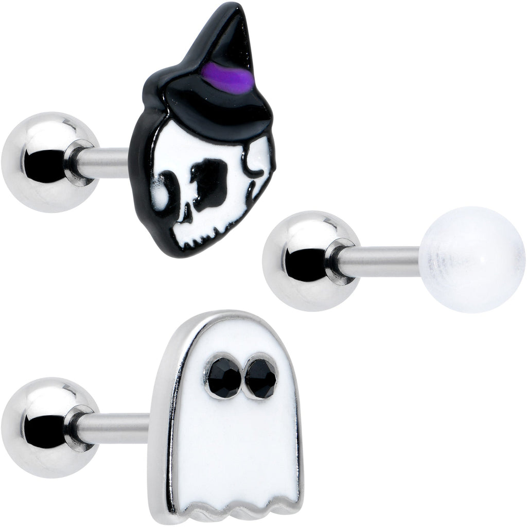 BodyCandy 16G 1/4 Glow in Dark Skull Ghost Halloween Cartilage Set of 3 — main product shot