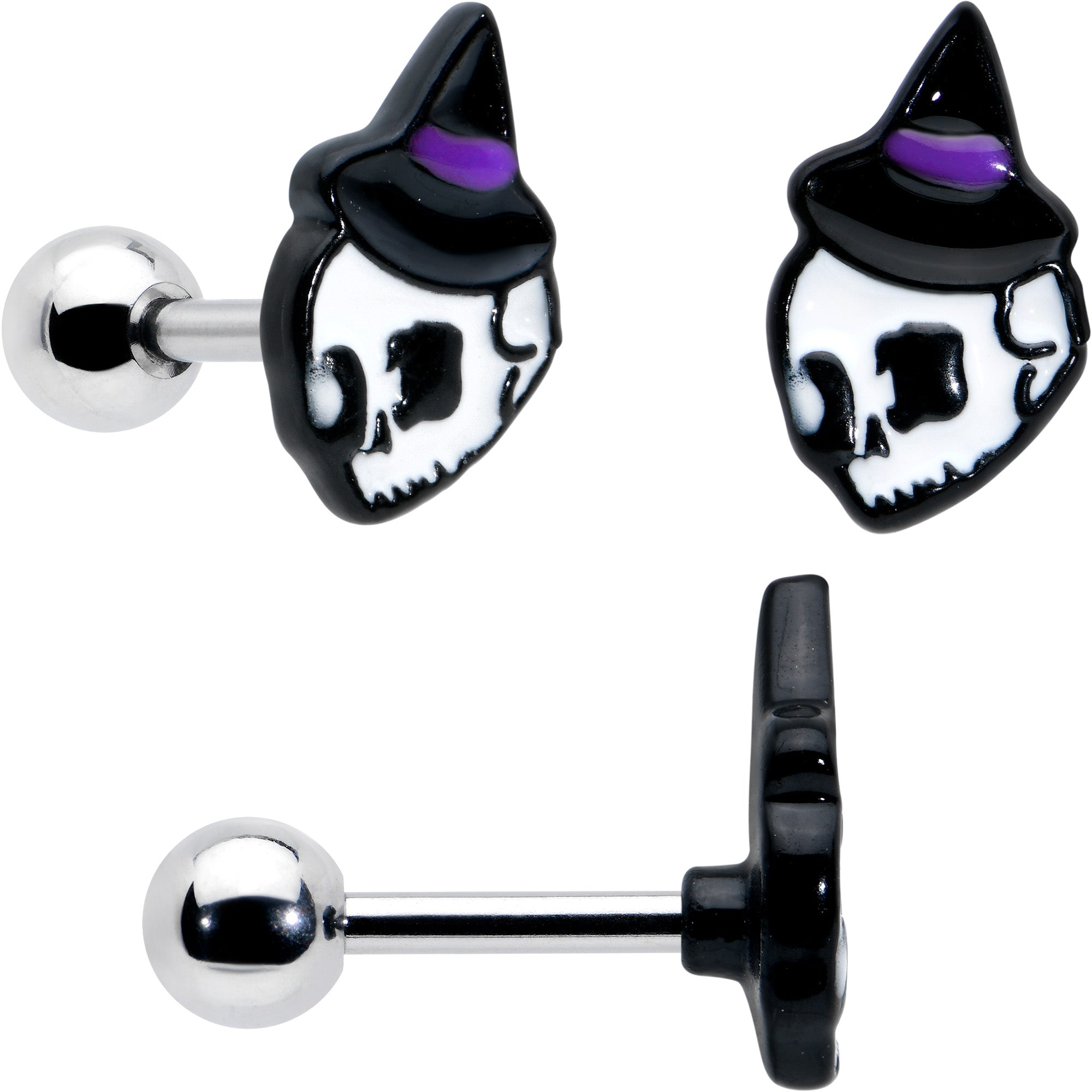BodyCandy 16G 1/4 Glow in Dark Skull Ghost Halloween Cartilage Set of 3 — detail close-up