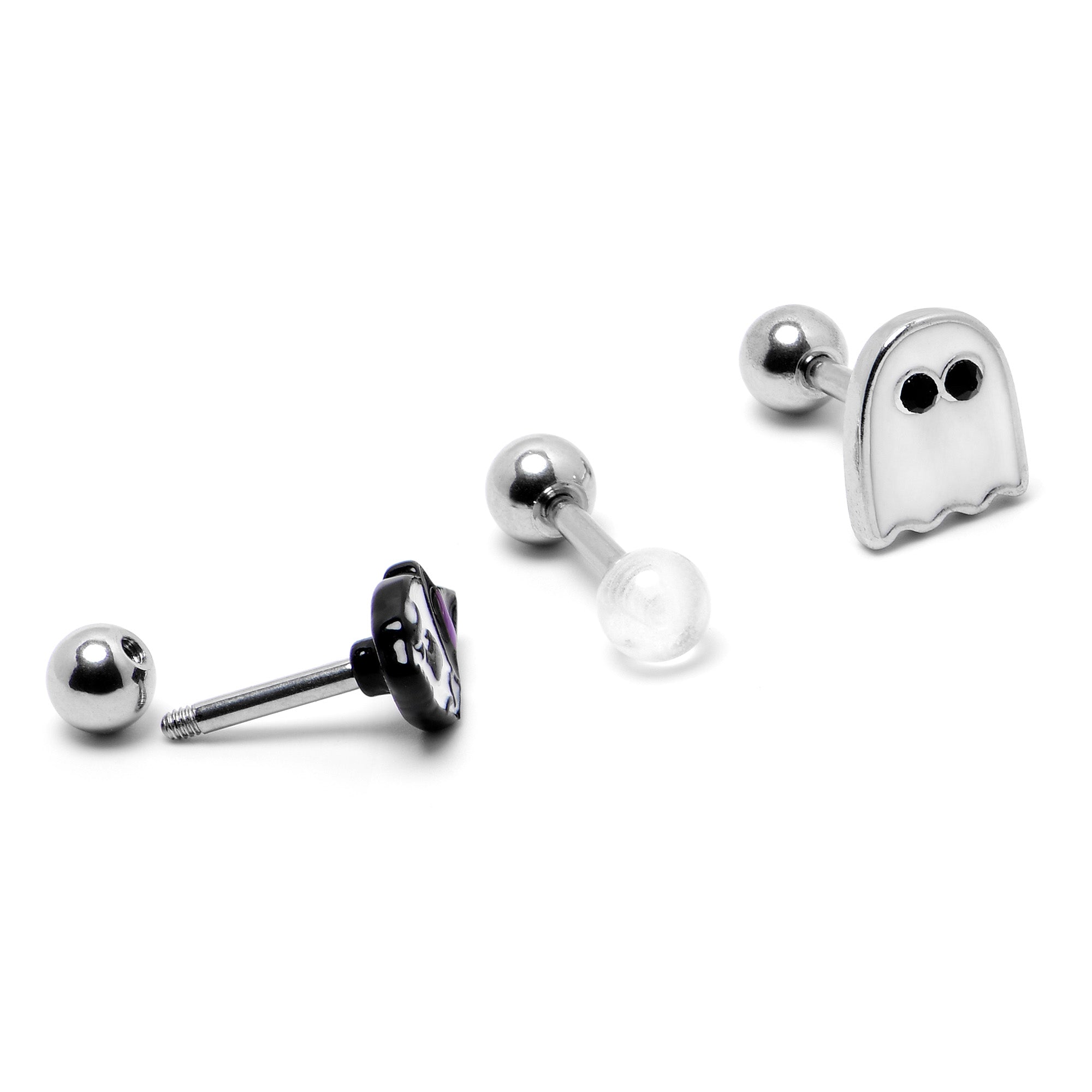 BodyCandy 16G 1/4 Glow in Dark Skull Ghost Halloween Cartilage Set of 3 — in-use photo
