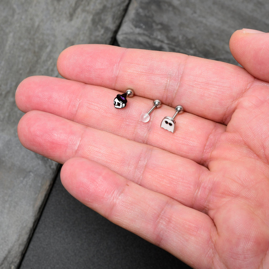 BodyCandy 16G 1/4 Glow in Dark Skull Ghost Halloween Cartilage Set of 3 — size reference