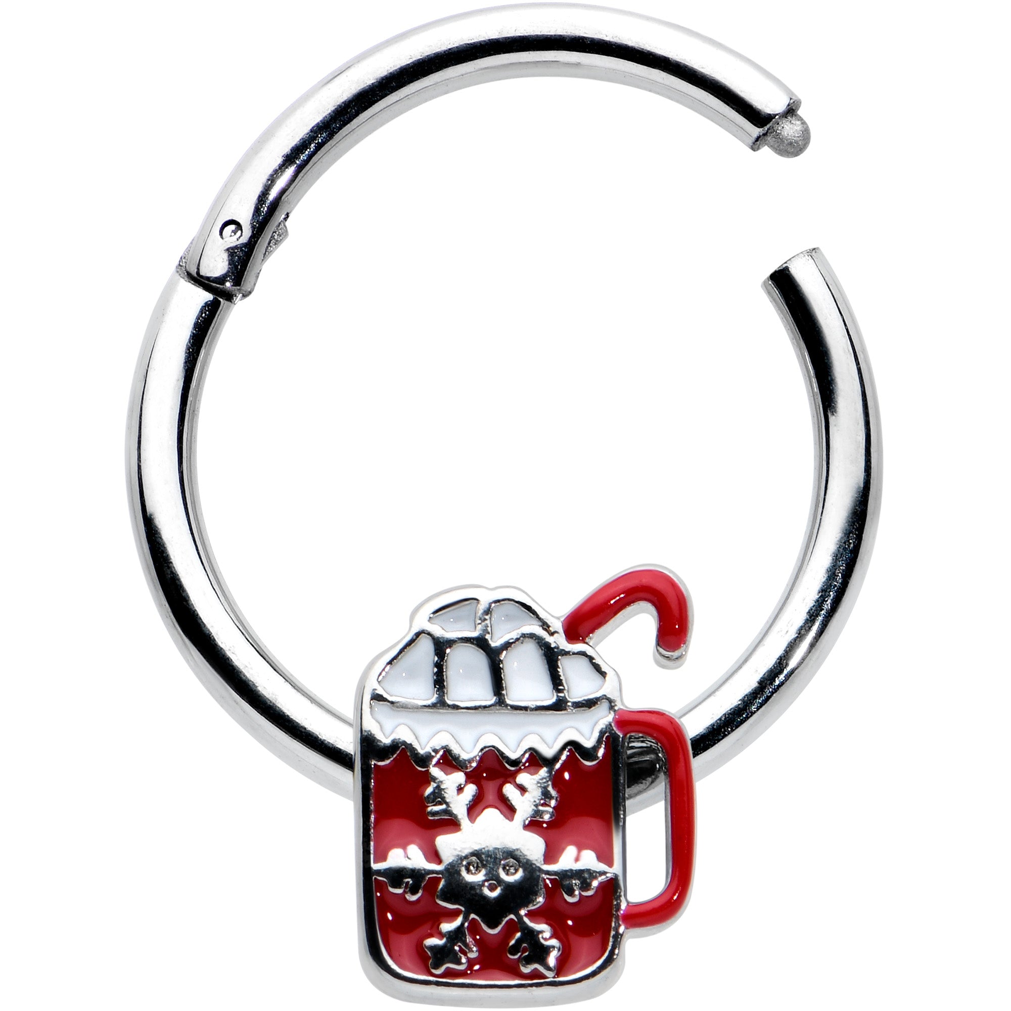 BodyCandy 16G 3/8 Sweet Hot Cocoa Marshmallow Mug Hinged Segment Ring — detail close-up