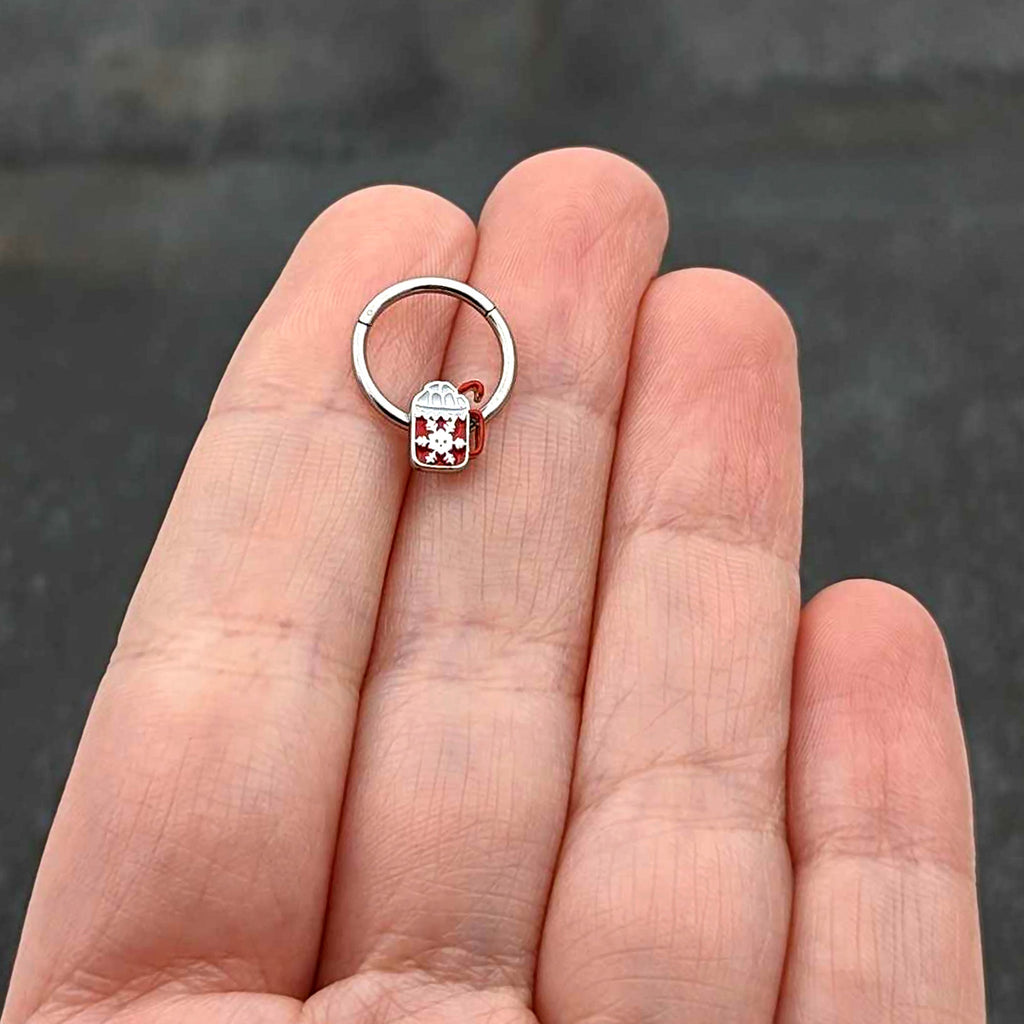 BodyCandy 16G 3/8 Sweet Hot Cocoa Marshmallow Mug Hinged Segment Ring — size reference