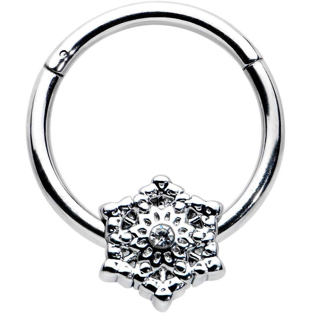 BodyCandy 16G 3/8 Clear Gem Filigree Winter Snowflake Hinged Segment Ring — main product shot