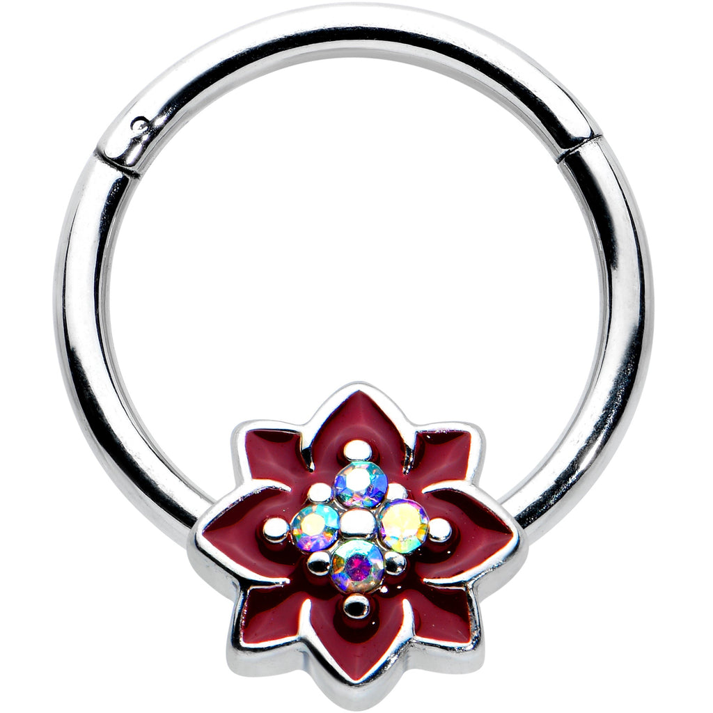 BodyCandy 16G 3/8 Aurora Gem Poinsettia Flower Festive Hinged Segment Ring — main product shot