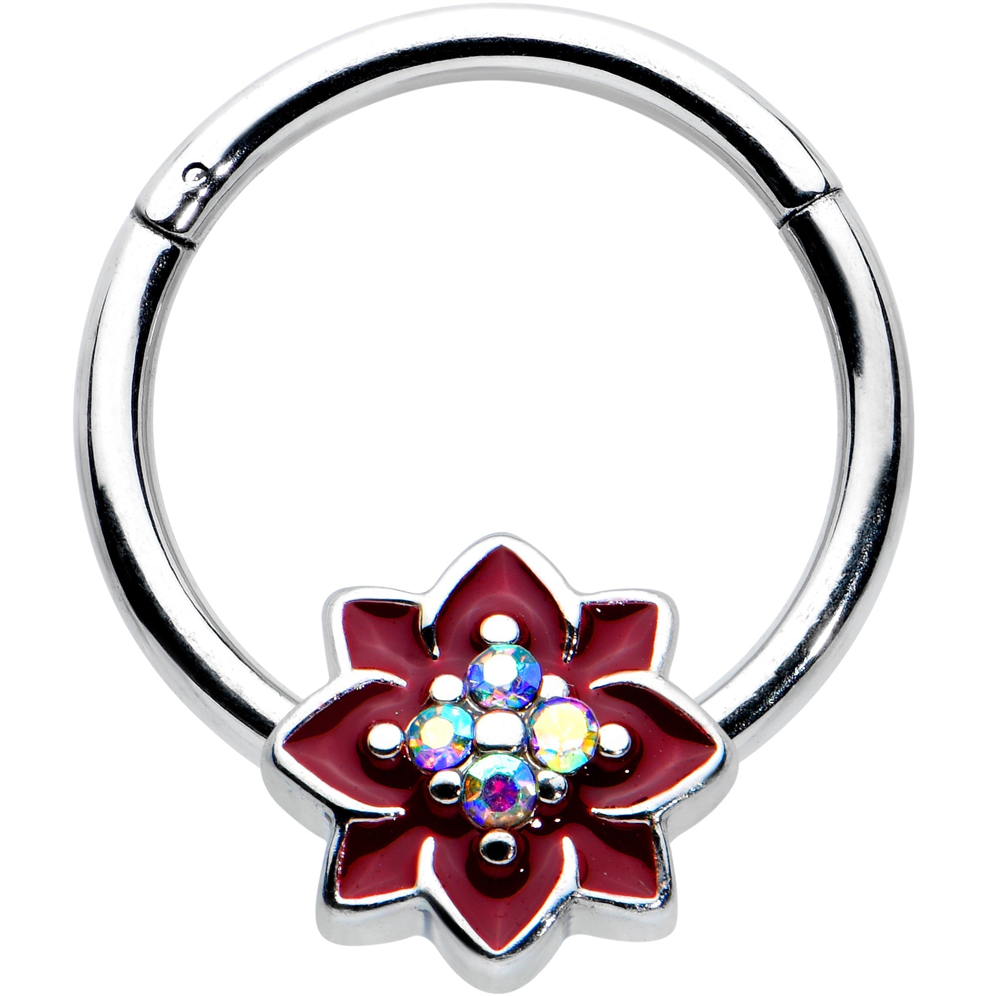 BodyCandy 16G 3/8 Aurora Gem Poinsettia Flower Festive Hinged Segment Ring — main product shot