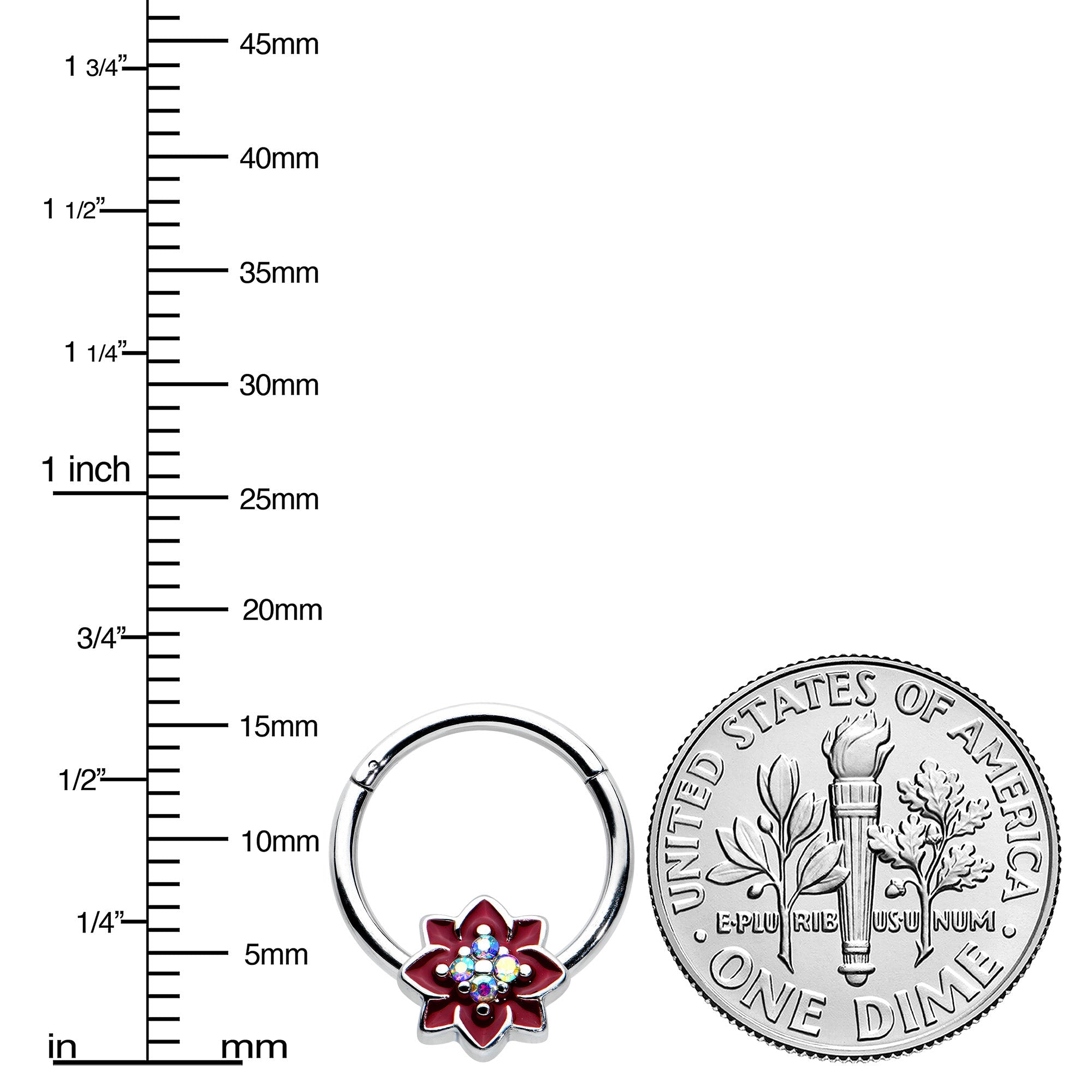 BodyCandy 16G 3/8 Aurora Gem Poinsettia Flower Festive Hinged Segment Ring — lifestyle context