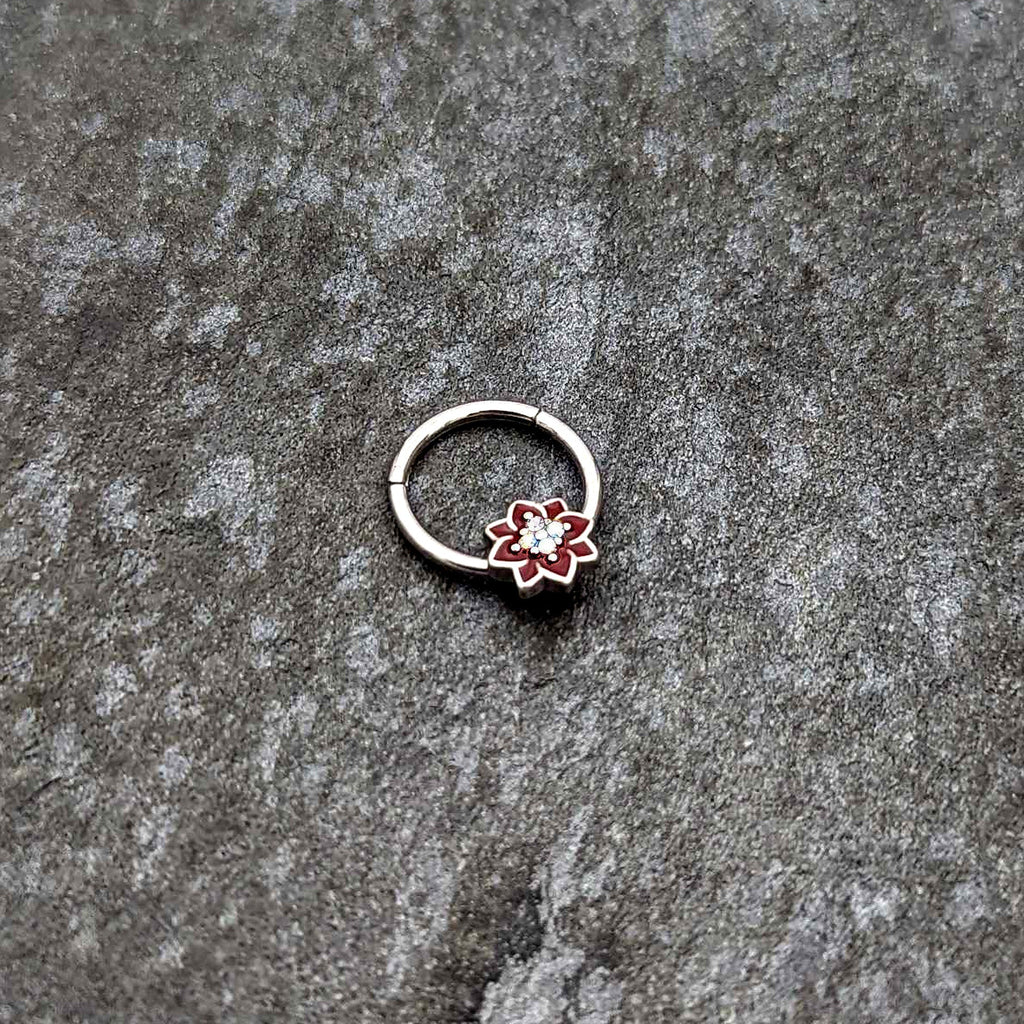 BodyCandy 16G 3/8 Aurora Gem Poinsettia Flower Festive Hinged Segment Ring — side view