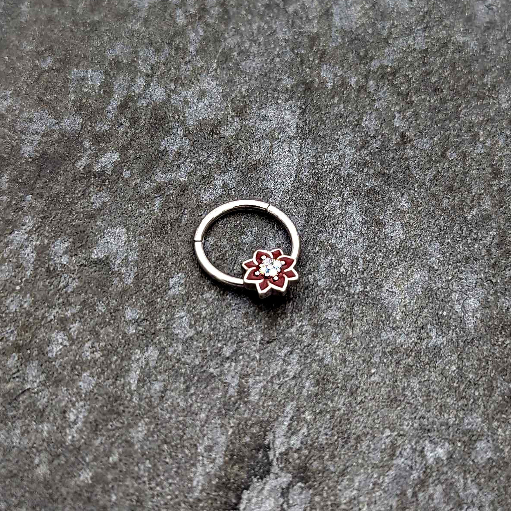 BodyCandy 16G 3/8 Aurora Gem Poinsettia Flower Festive Hinged Segment Ring — side view