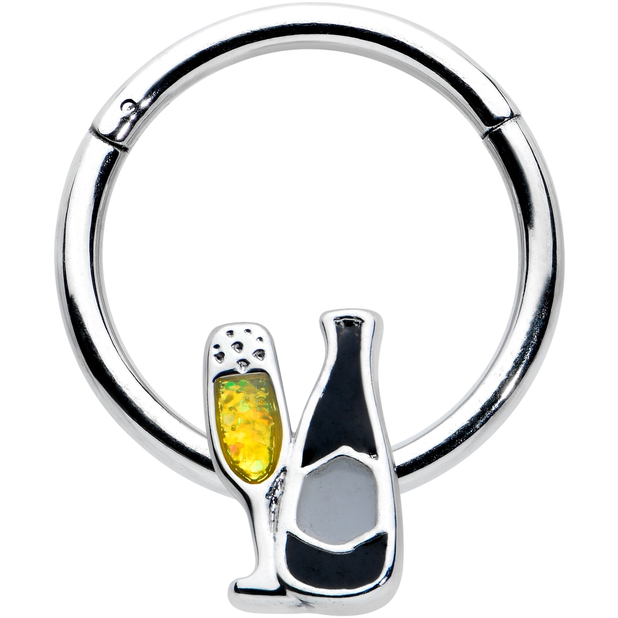 BodyCandy 16G 3/8 Champagne Bottle Flute Yellow Hinged Segment Ring — main product shot