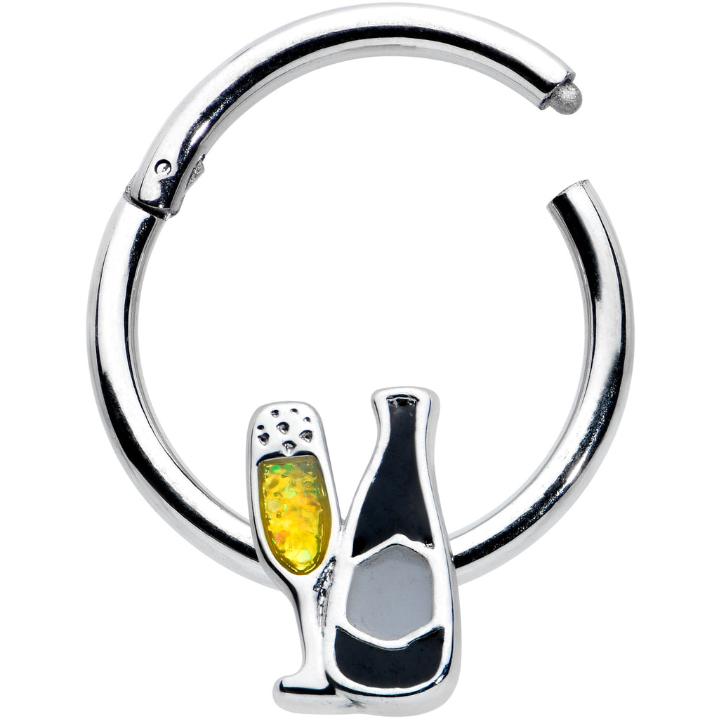 BodyCandy 16G 3/8 Champagne Bottle Flute Yellow Hinged Segment Ring — detail close-up
