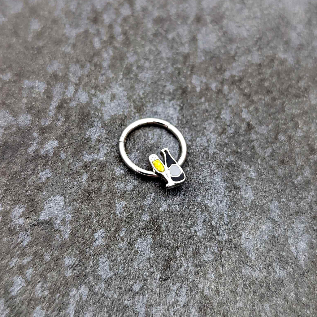BodyCandy 16G 3/8 Champagne Bottle Flute Yellow Hinged Segment Ring — side view