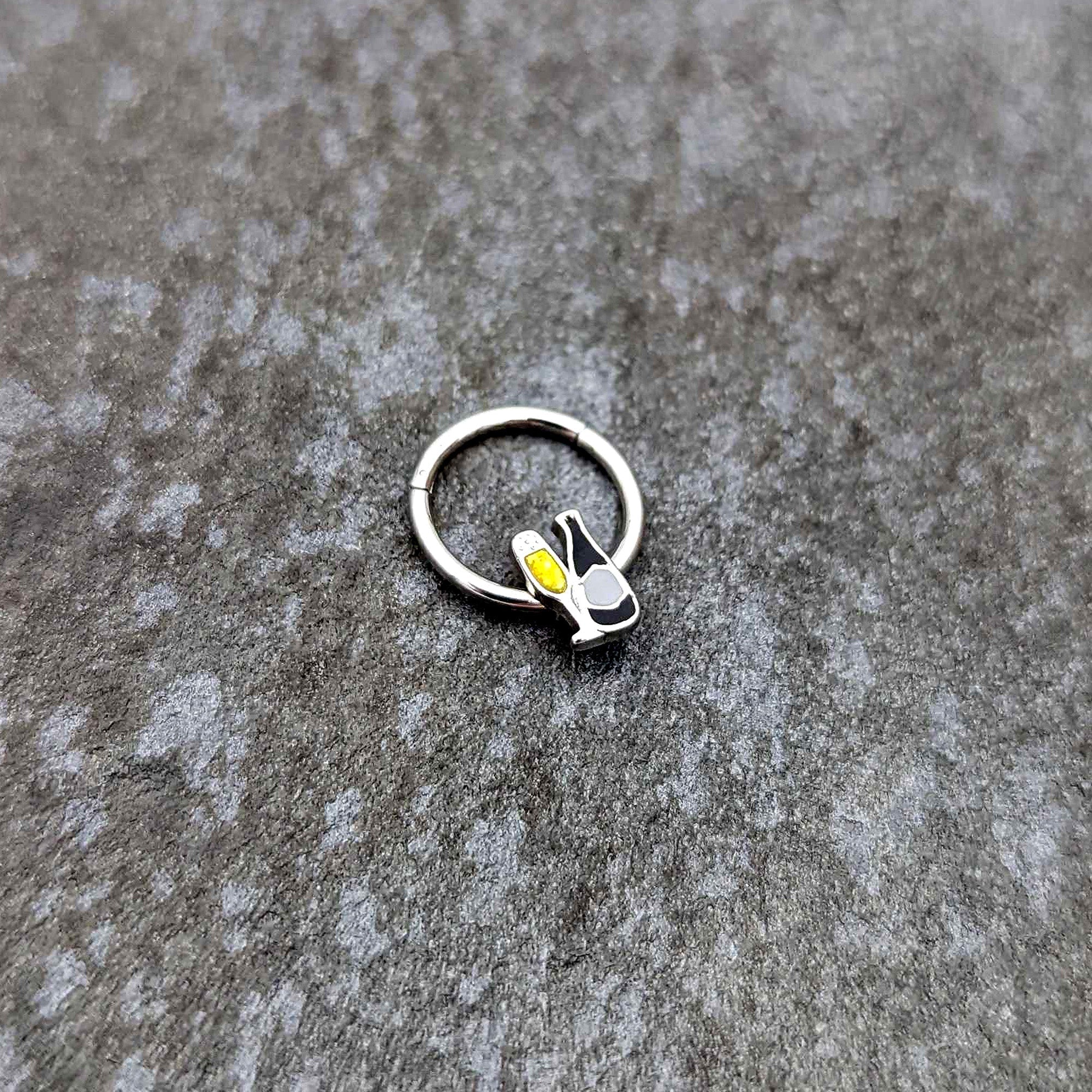 BodyCandy 16G 3/8 Champagne Bottle Flute Yellow Hinged Segment Ring — side view