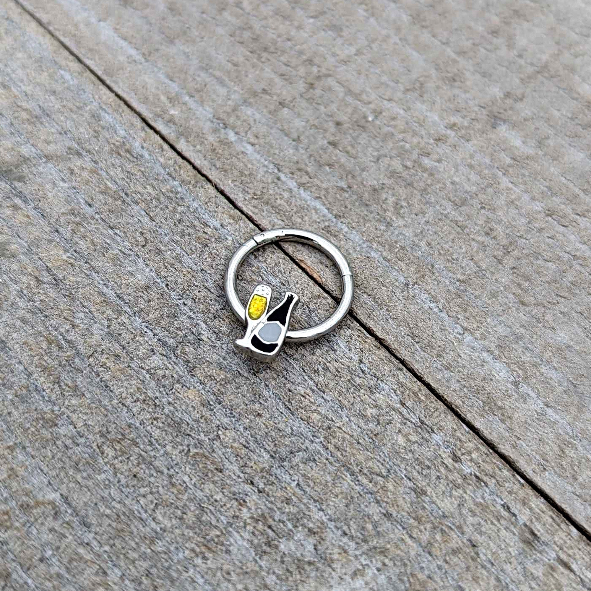 BodyCandy 16G 3/8 Champagne Bottle Flute Yellow Hinged Segment Ring — alternative angle